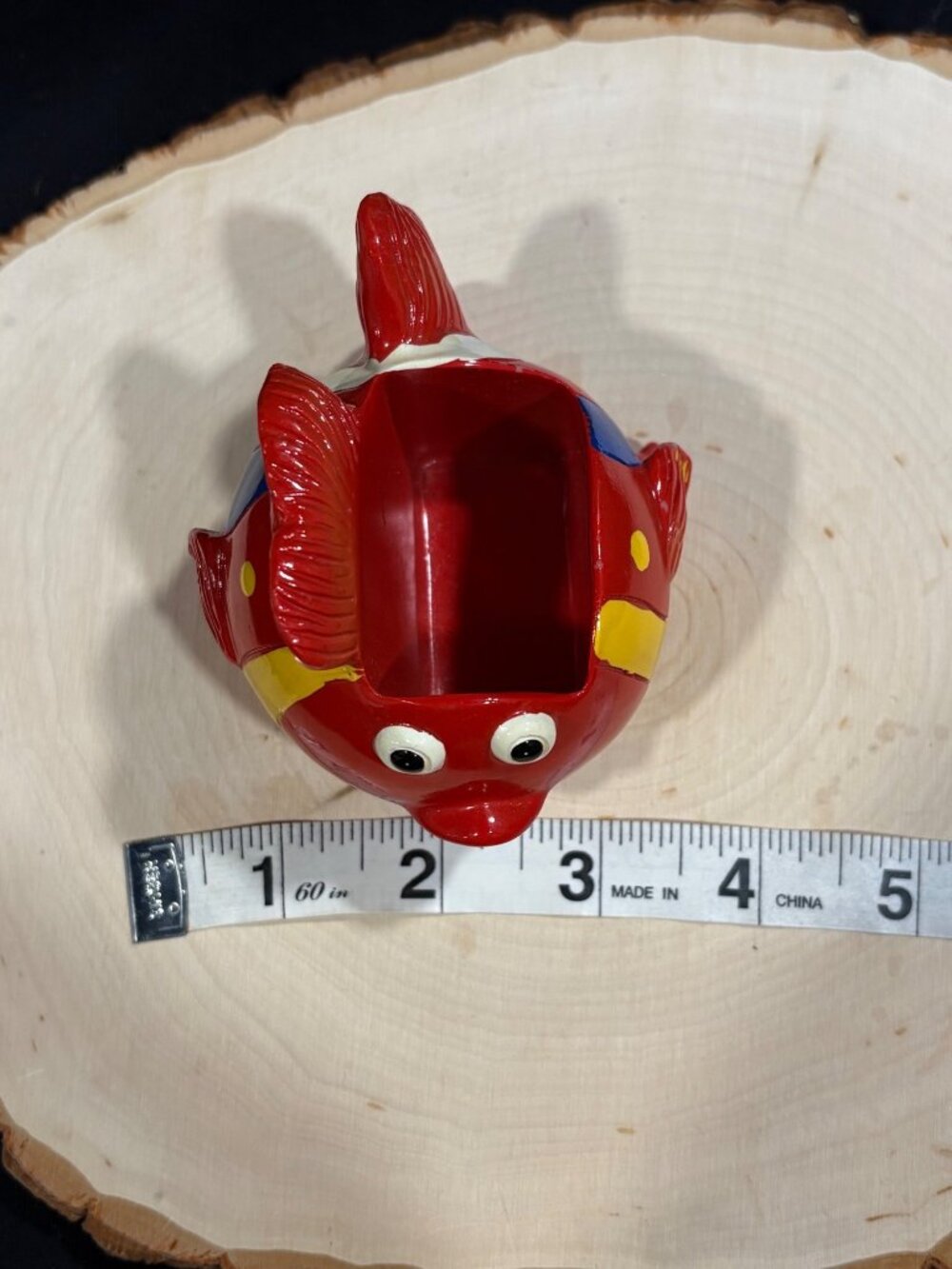 Ceramic Fish-Shaped Planter/Decorative Bowl Vibrant Red & Yellow Nautical - Picture 9 of 10